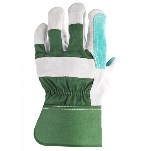 BŐRKESZTYŰ, SZÜRKE HASÍTÉK, DUPLA BŐR TENYÉR/ZÖLD VÁSZON_10