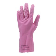   HTG RÓZSASZÍN GUMIKESZTYŰ, 30CM/0,4MM, BOLYHOZOTT BELSŐ_S