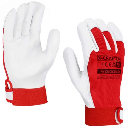 Kecskebőr, erősített védőkesztyű x-crafter piros-fehér 9