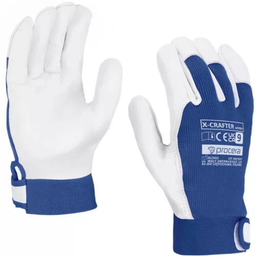 Kecskebőr, erősített bélelt védőkesztyű x-crafter winter kék-fehér 10