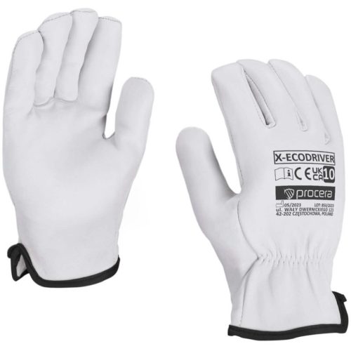 X-ecodriver teljes bőr kesztyű fehér 10