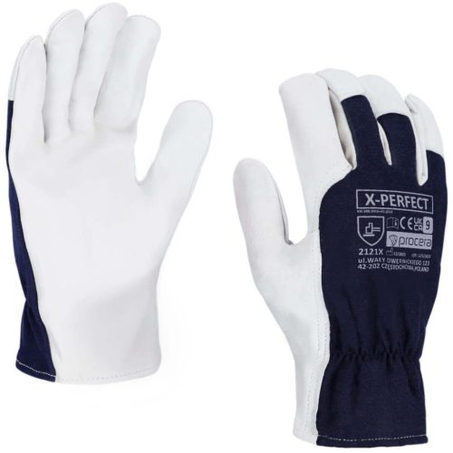 Kecskebőr, erősített védőkesztyű x-perfect sötétkék-fehér 11