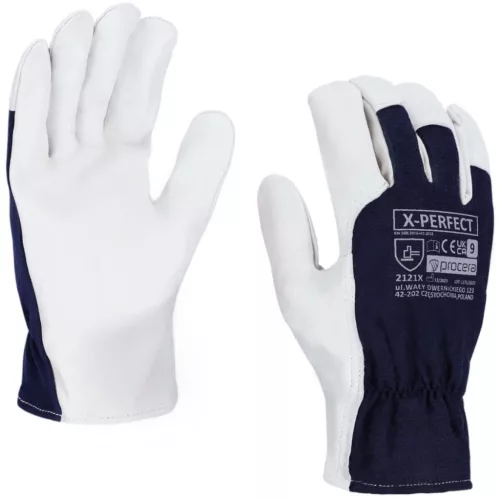 Kecskebőr, erősített védőkesztyű x-perfect sötétkék-fehér 9