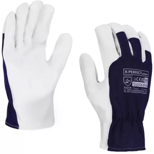 Kecskebőr, erősített védőkesztyű x-perfect téli sötétkék-fehér 10