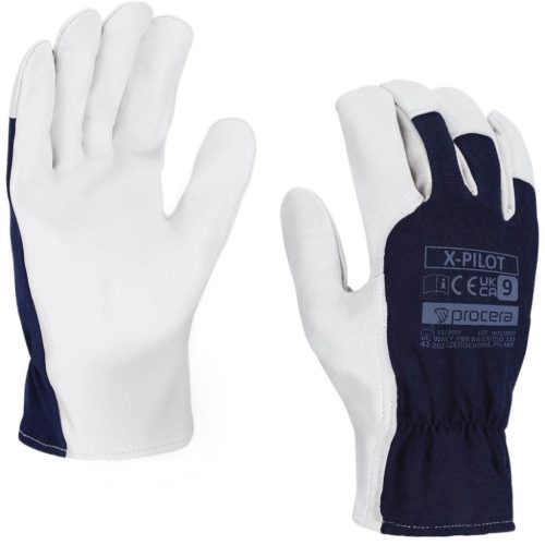 Kecskebőr, erősített védőkesztyű x-pilot sötétkék-fehér 9