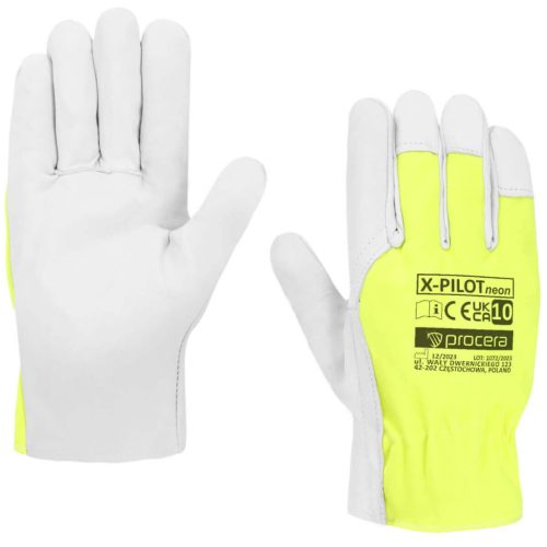 Kecskebőr, erősített kesztyű x-pilot neon, méret 10
